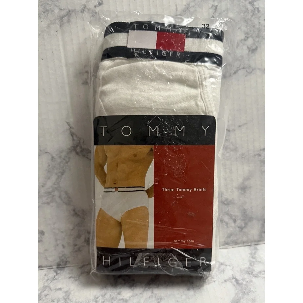 2002 Tommy HILFIGER Briefs Flag Waistband Sz 32 Mid-rise Cotton Vintage 3 Pack